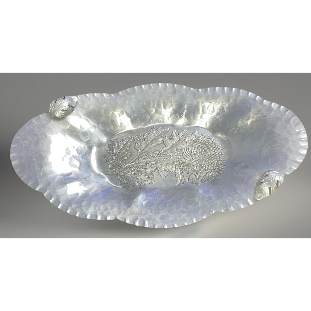 VTG Aluminum Tray Floral Oval Trade Continental Mark Silverlock Hand Wrought 572